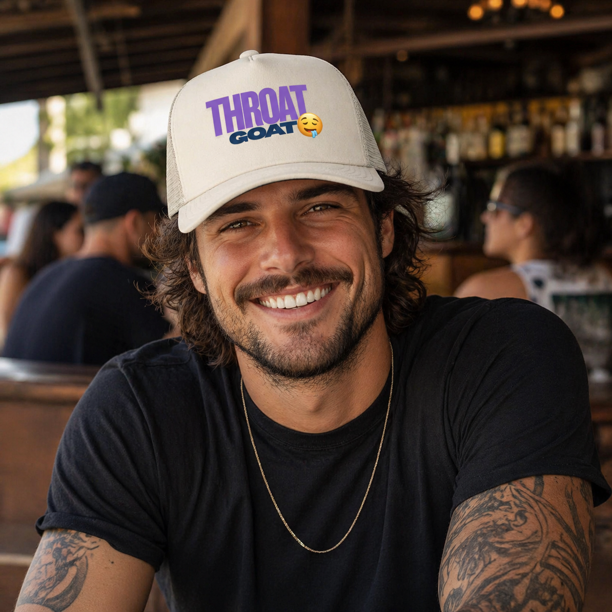Throat Goat Trucker Hat – front view